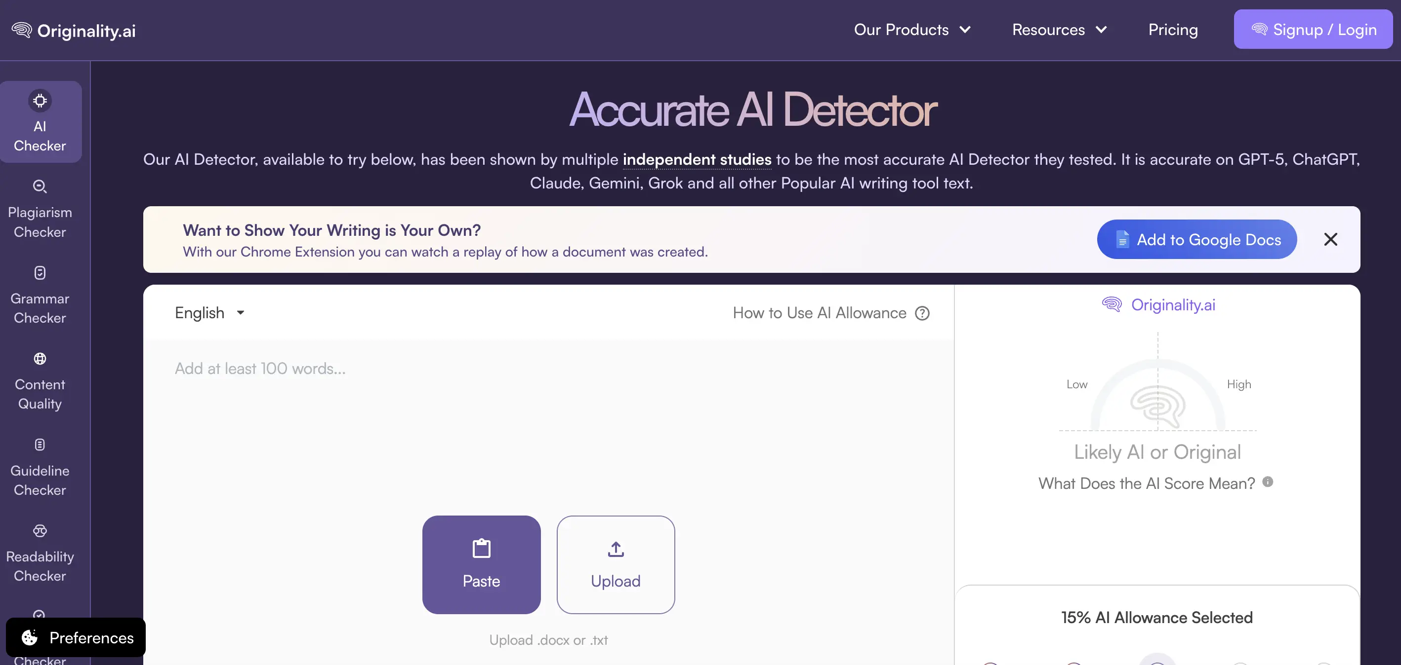 11 Tools AI Detector Terbaik Akurasi, Fitur, dan Kelebihannya - originality ai.webp