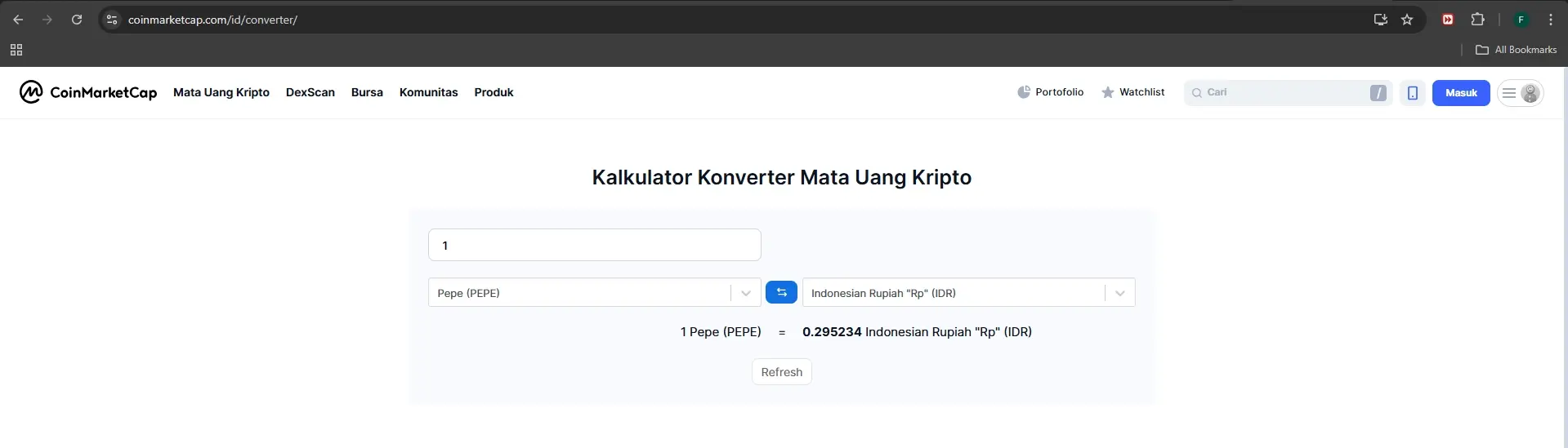 1 Pepe Coin Berapa Rupiah.