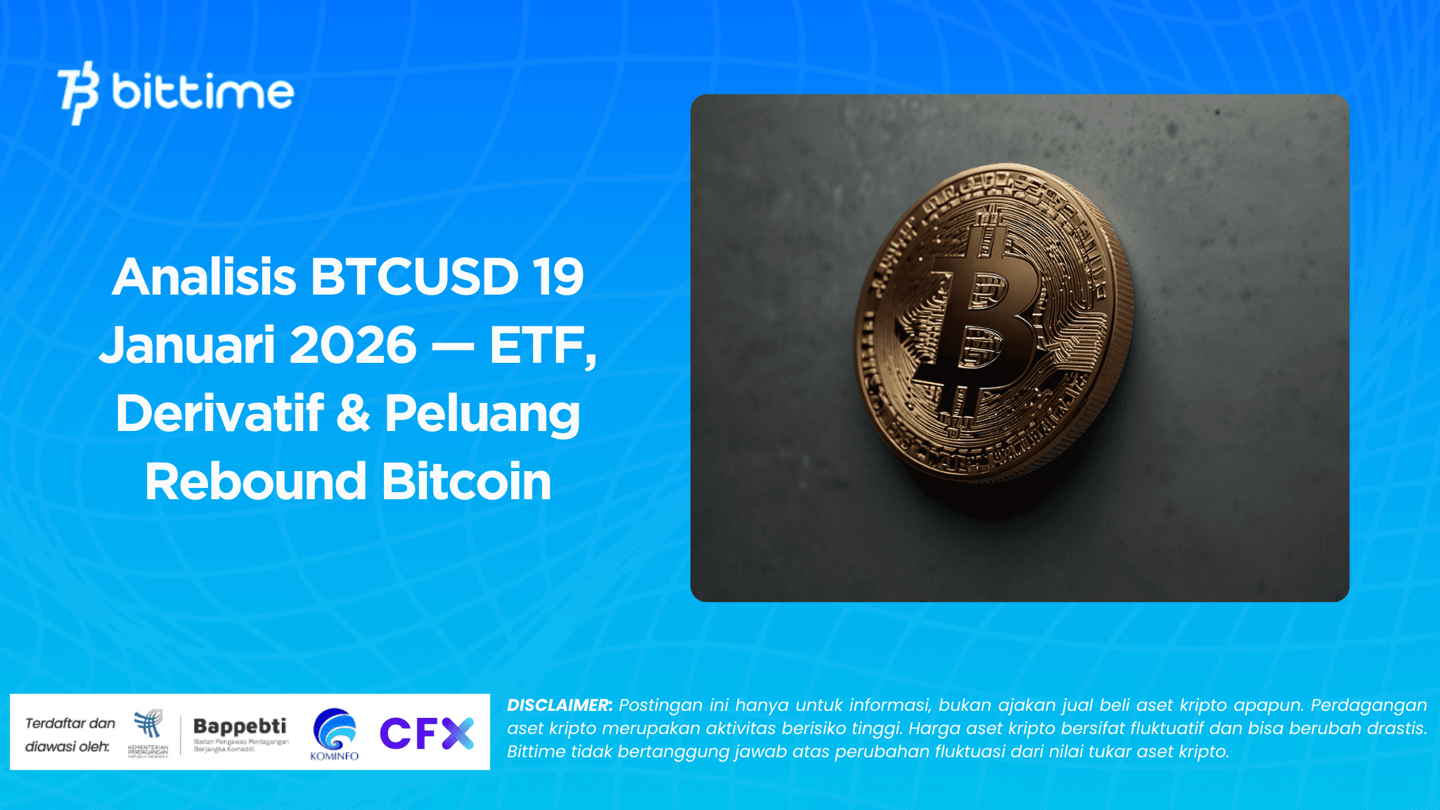 Analisis BTCUSD 19 Januari 2026 — ETF, Derivatif & Peluang Rebound Bitcoin