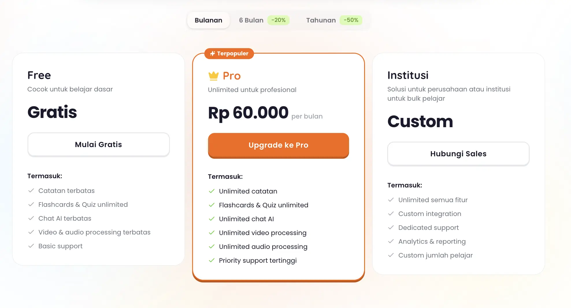 Apakah Pelajarin.ai Gratis Cek Fitur Free, Batasan, dan Harga Pro - pricing.webp