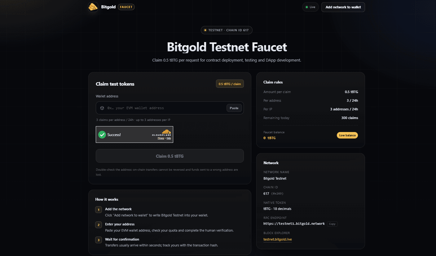 Bitgold Testnet Faucet.png