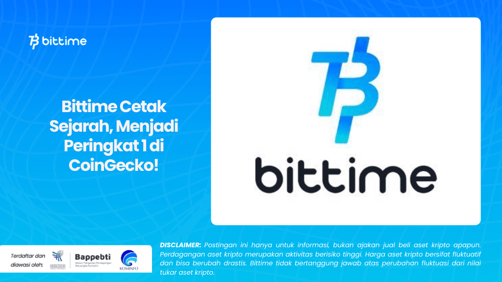 Bittime Cetak Sejarah, Menjadi Peringkat 1 di CoinGecko