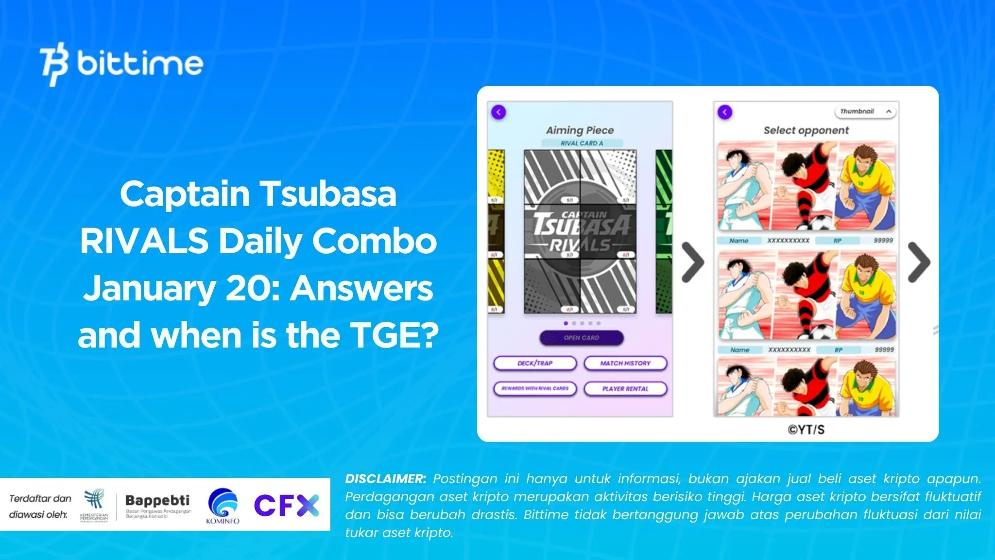 Captain Tsubasa RIVALS Daily Combo January 20: Answers and when is the TGE?