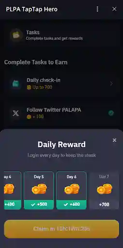 Cara Bermain Game Telegram PLPA TapTap Hero - daily login.webp