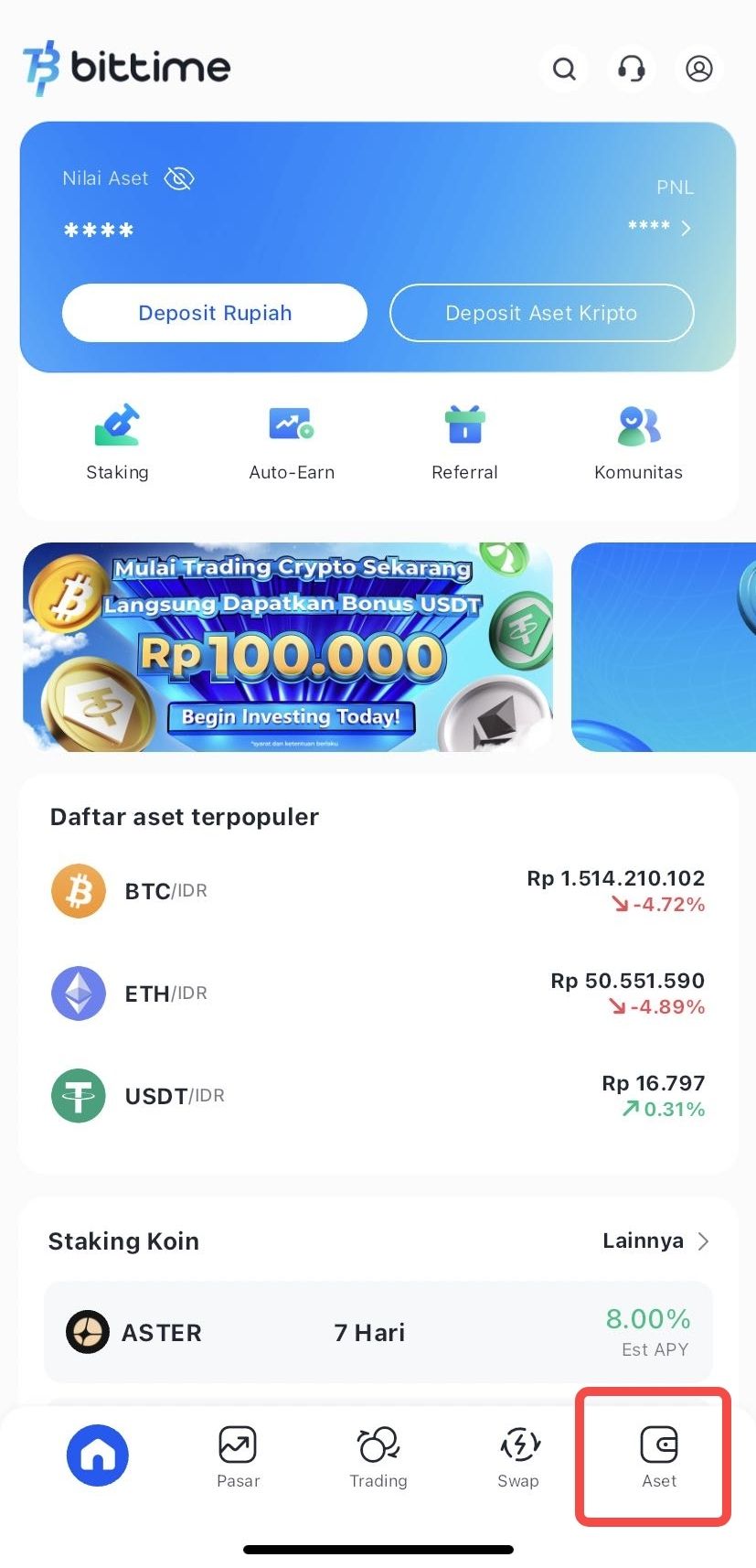 Cara Cek Aset Staking di Bittime