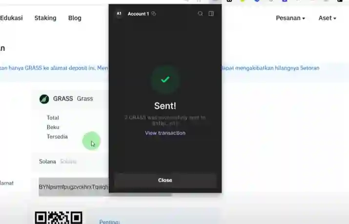 Cara Withdraw Token $GRASS Airdrop - sent to wallet bittime.webp