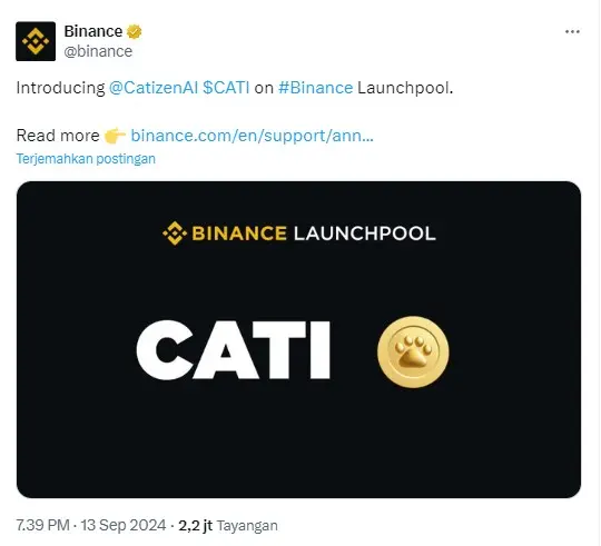 Catizen listing di Binance.webp