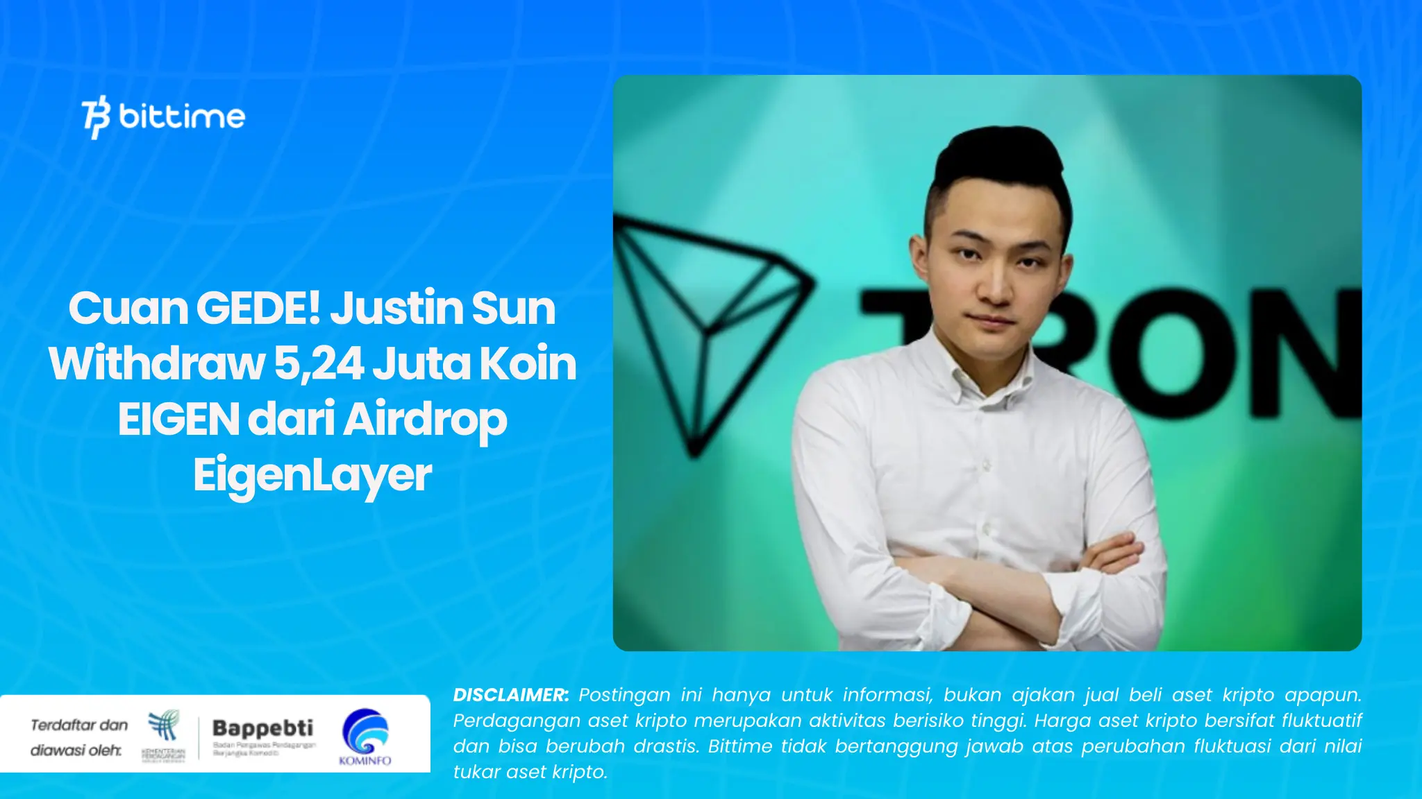 Cuan GEDE! Justin Sun Withdraw 5,24 Juta Koin EIGEN dari Airdrop EigenLayer