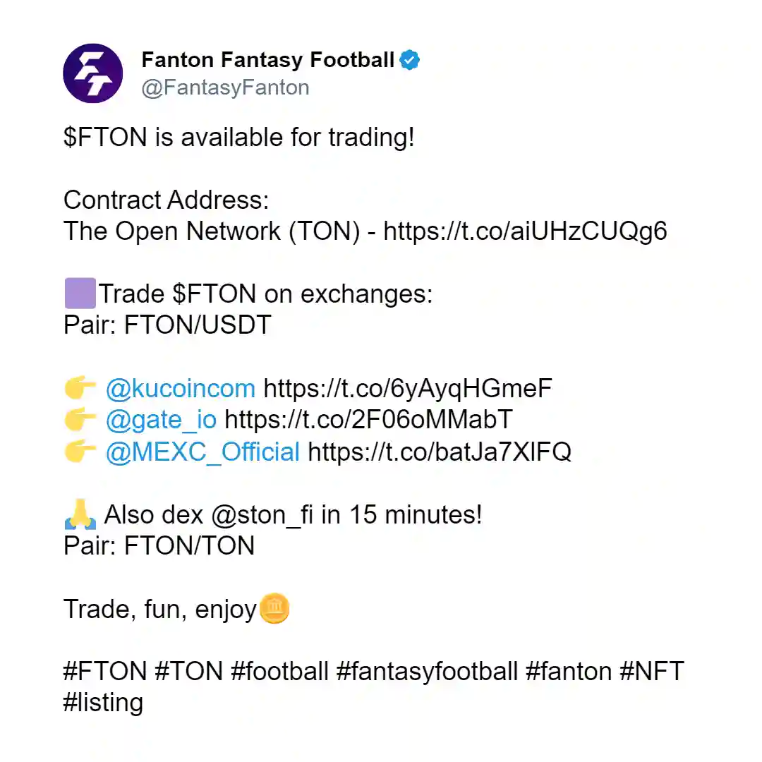 Fanton Fantosy Football Listing Koin FTON di 3 Major Exchange - x.webp