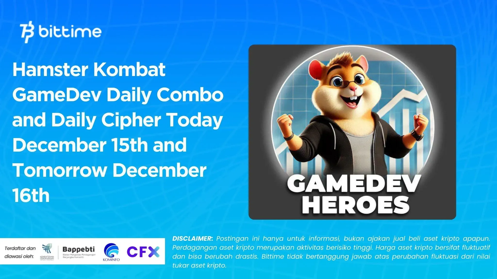 Hamster Kombat GameDev Daily Combo and Daily Cipher Today December 15th and Tomorrow December 16th