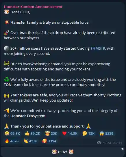 Hamster Kombat Shares HMSTR Token Airdrop to Over 30 Million Users 1.webp