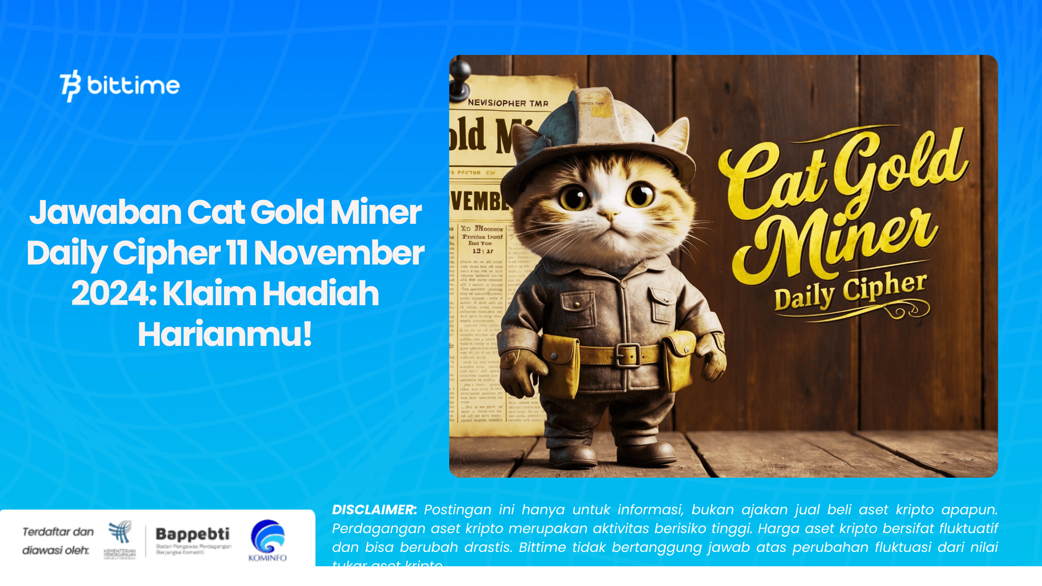 Jawaban Cat Gold Miner Daily Cipher 11 November 2024: Klaim Hadiah Harianmu!