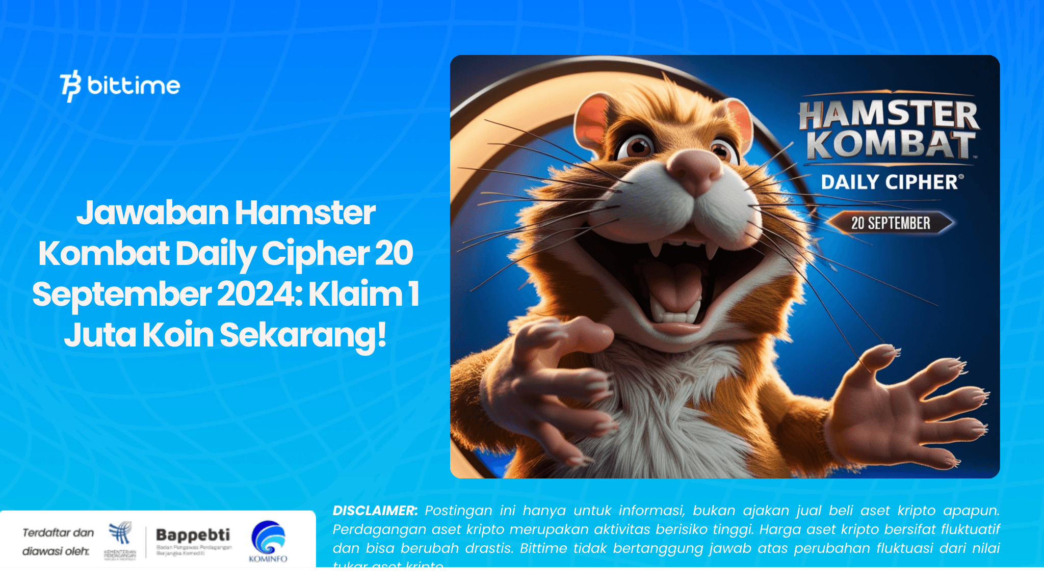 Jawaban Hamster Kombat Daily Cipher 20 September 2024: Klaim 1 Juta Koin Sekarang!