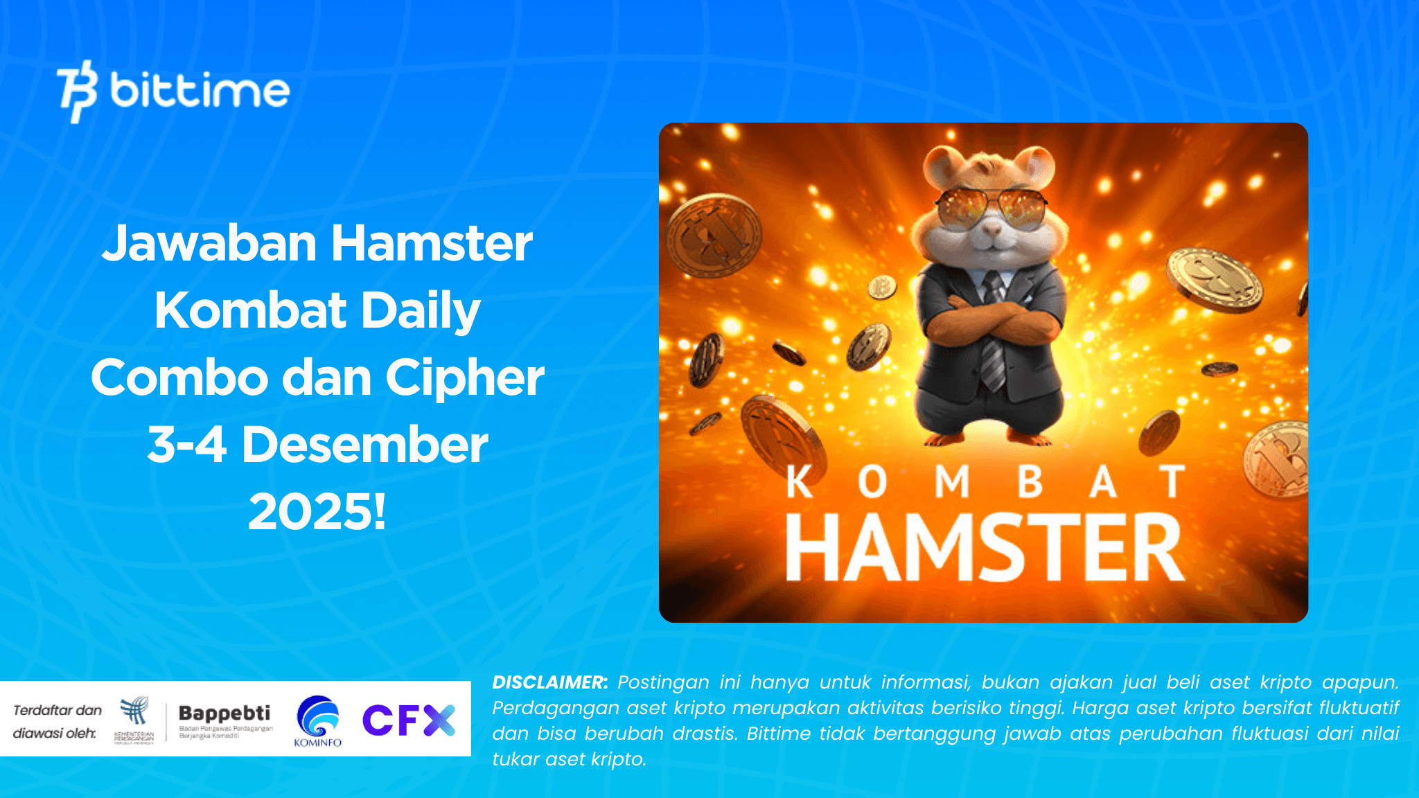 Jawaban Hamster Kombat Daily Combo dan Cipher 3-4 Desember 2025!