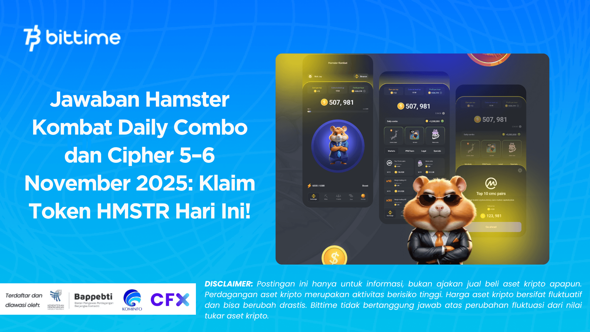 Jawaban Hamster Kombat Daily Combo dan Cipher 5–6 November 2025: Klaim Token HMSTR Hari Ini!