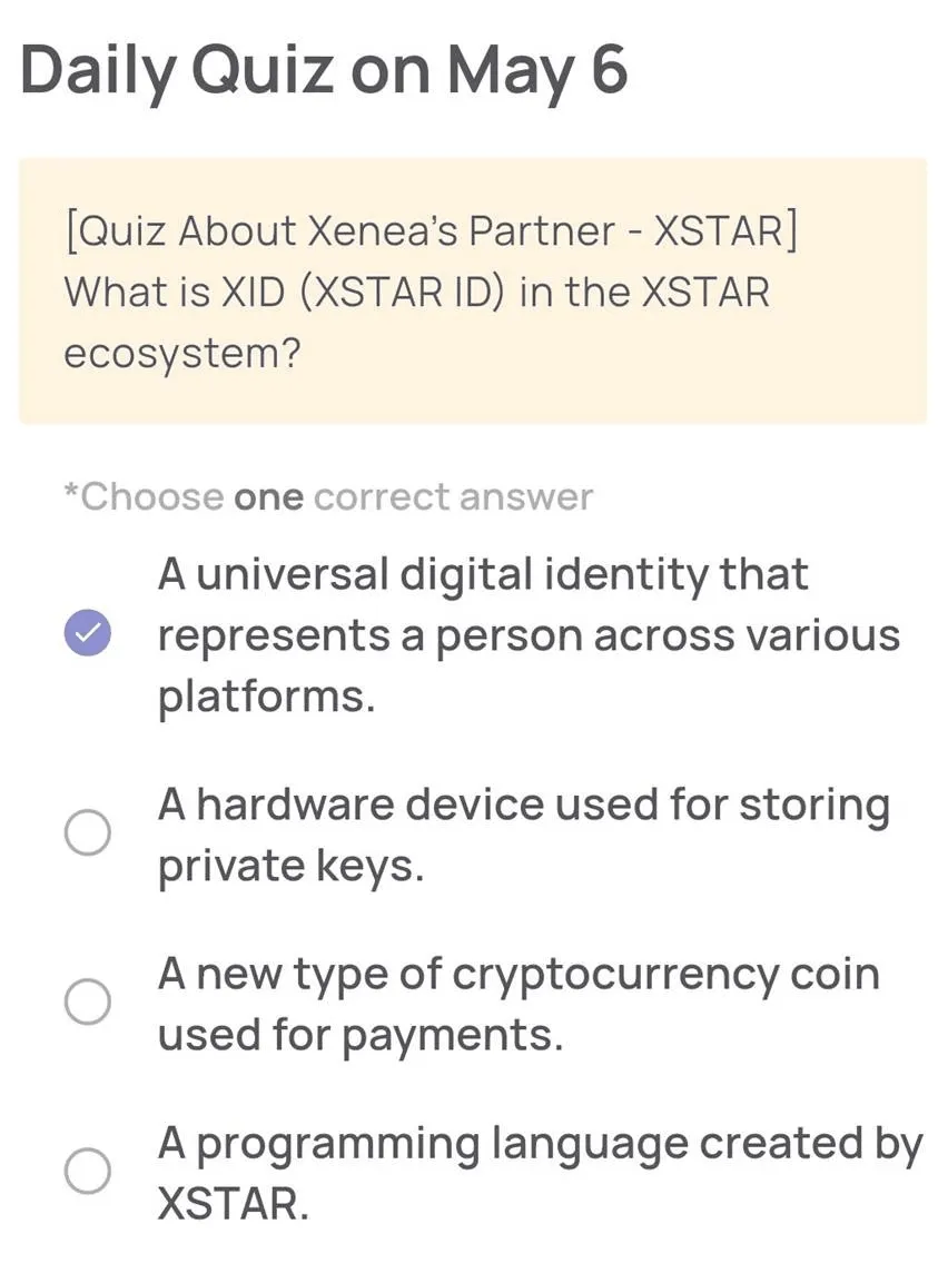 XENEA Wallet Daily Quiz 6 Mei 2025