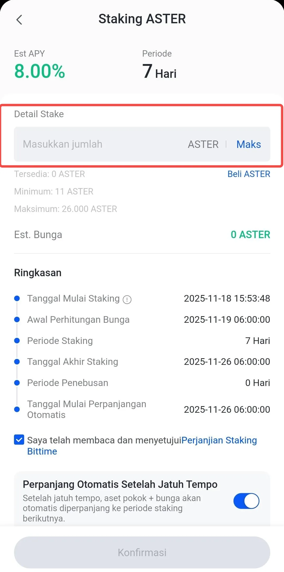 ASTER Staking Amount