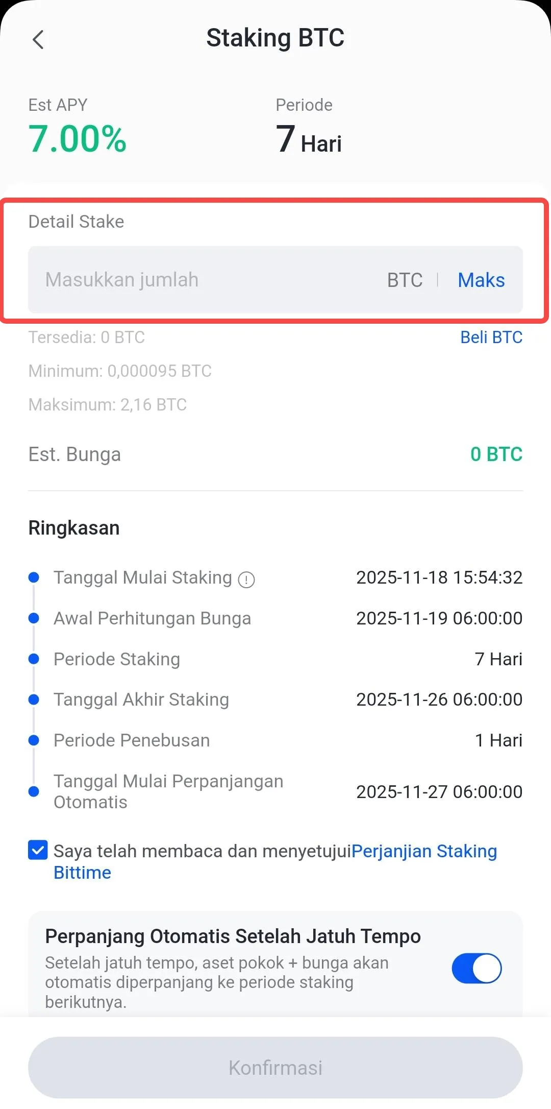 BTC Staking Amount
