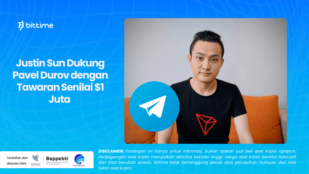 Justin Sun Dukung Pavel Durov dengan Tawaran Senilai $1 Juta .png