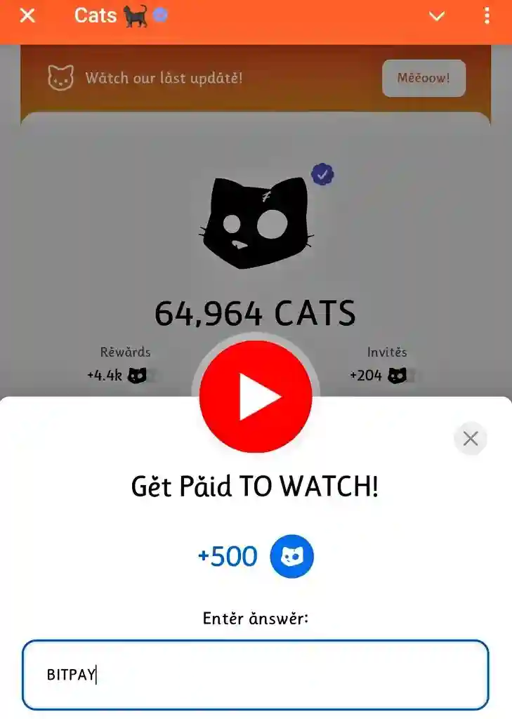 Kode CATS YouTube Get Paid TO WATCH! - answer.webp