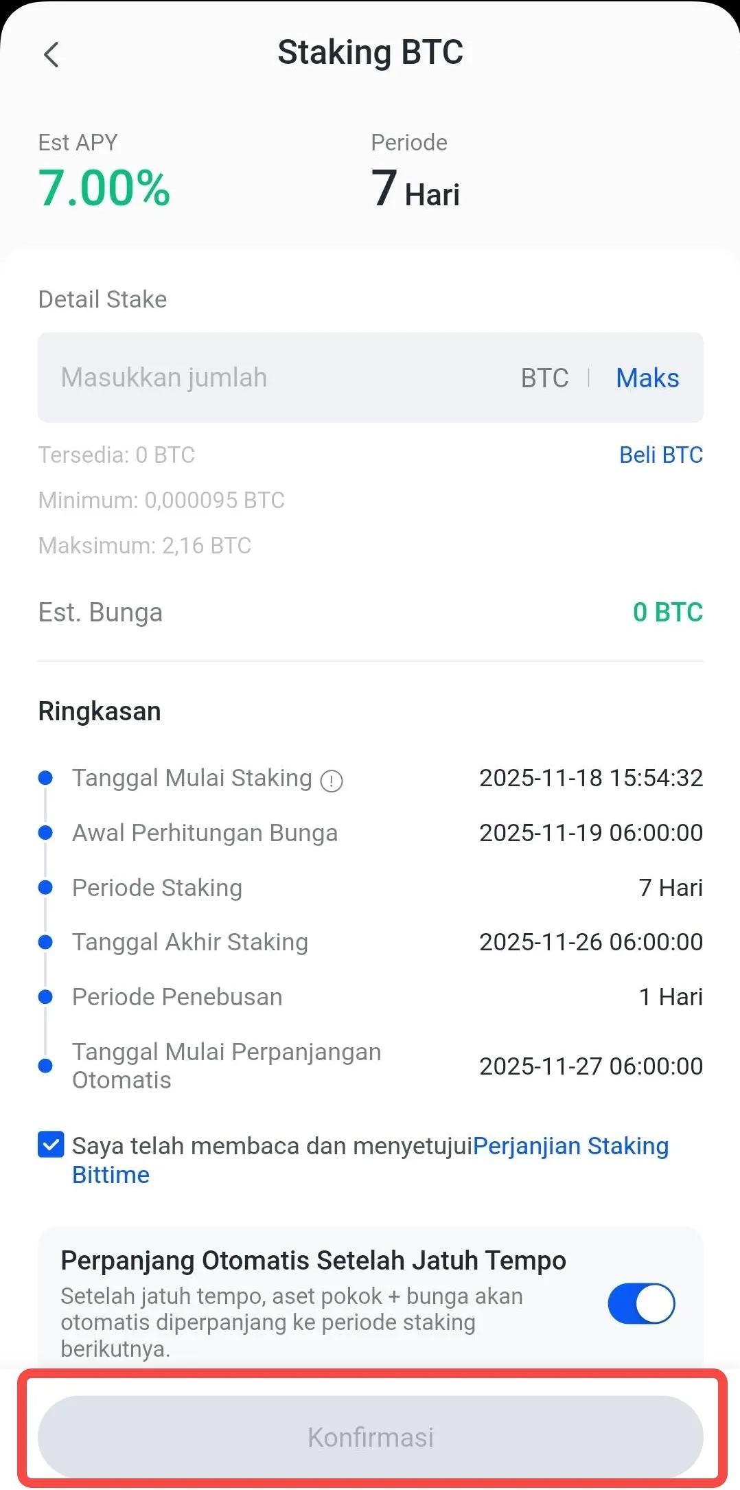 BTC Staking Confirmation