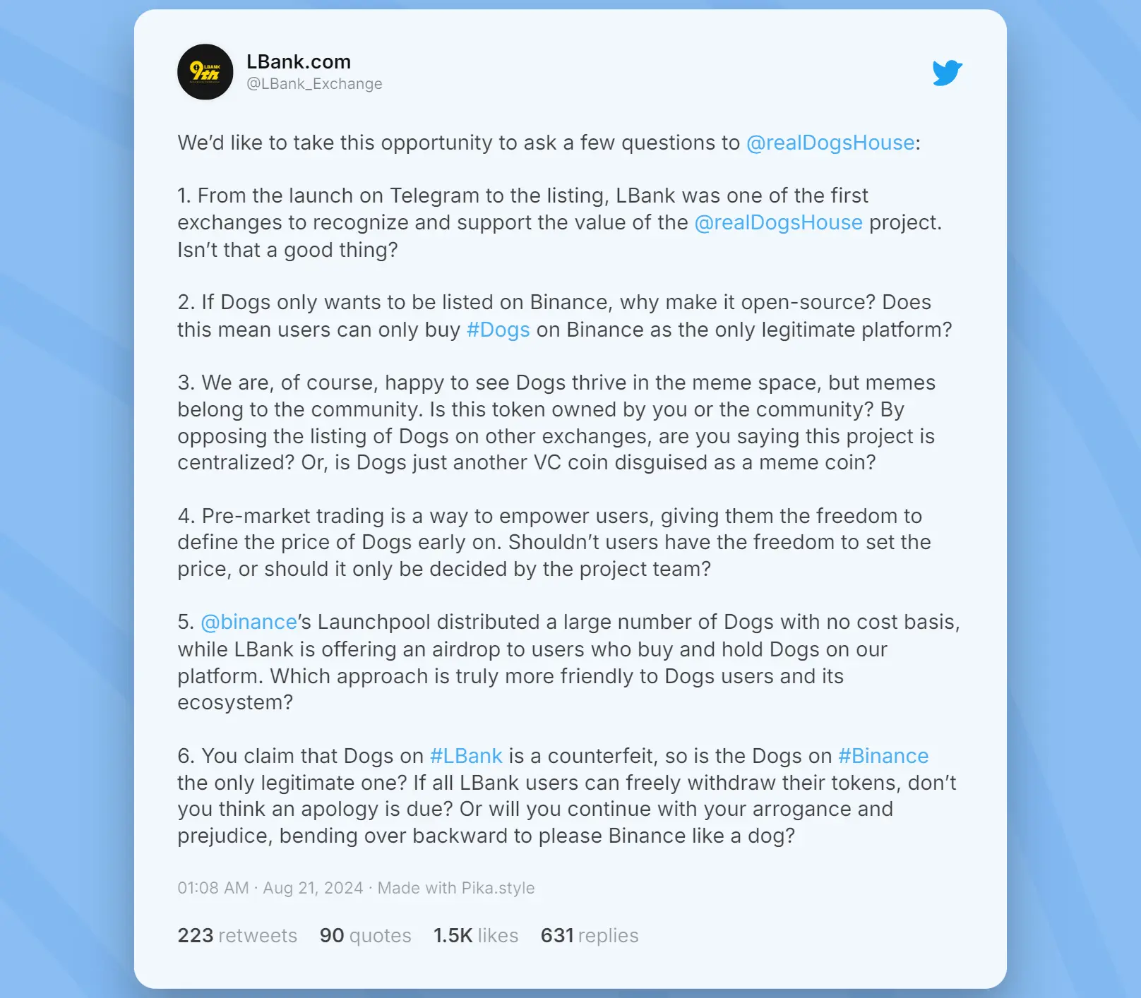 Kritik Pedah LBank Terhadapat Listing DOGS di Binance Launchpool.webp