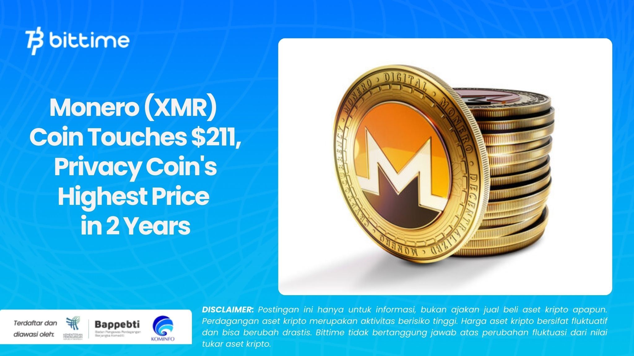 Monero (XMR) Coin Touches $211, Privacy Coin's Highest Price in 2 Years