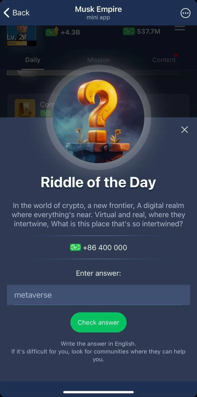 Musk Empire Riddle of The Day 25 Juli 2024
