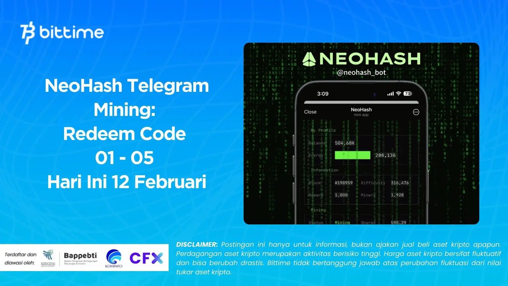 NeoHash Telegram Mining: Redeem Code 01 - 05 Hari Ini 12 Februari