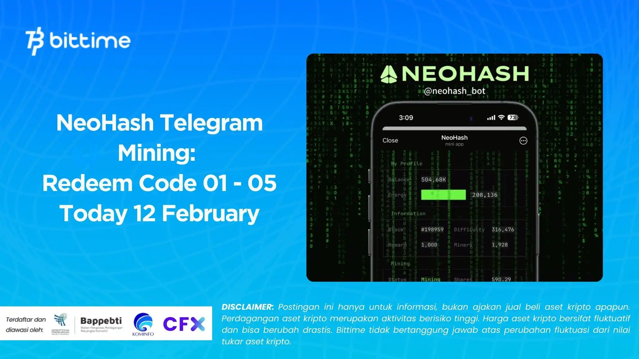 NeoHash Telegram Mining: Redeem Code 01 - 05 Today 12 February