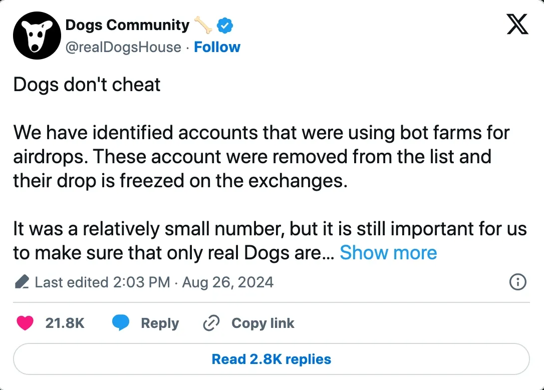 Pengguna DOGS Telegram Diblokir Gara-gara Pakai Bot