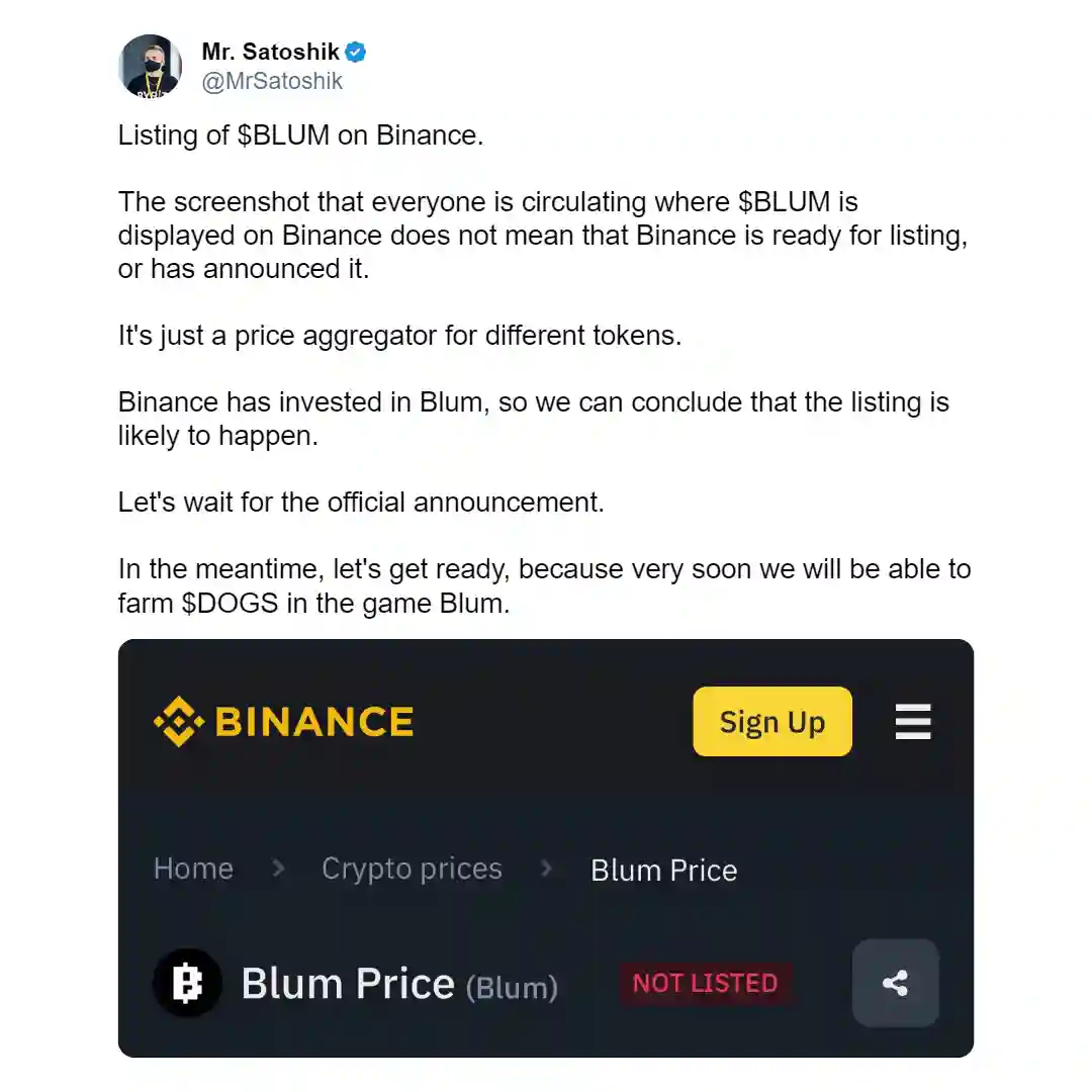 Prediksi Blum Listing di Binance mr satoshik x.webp