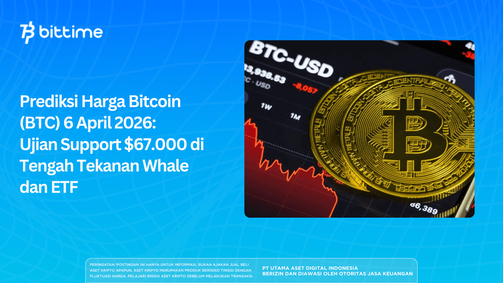 Prediksi Harga Bitcoin (BTC) 6 April 2026: Ujian Support $67.000 di Tengah Tekanan Whale dan ETF