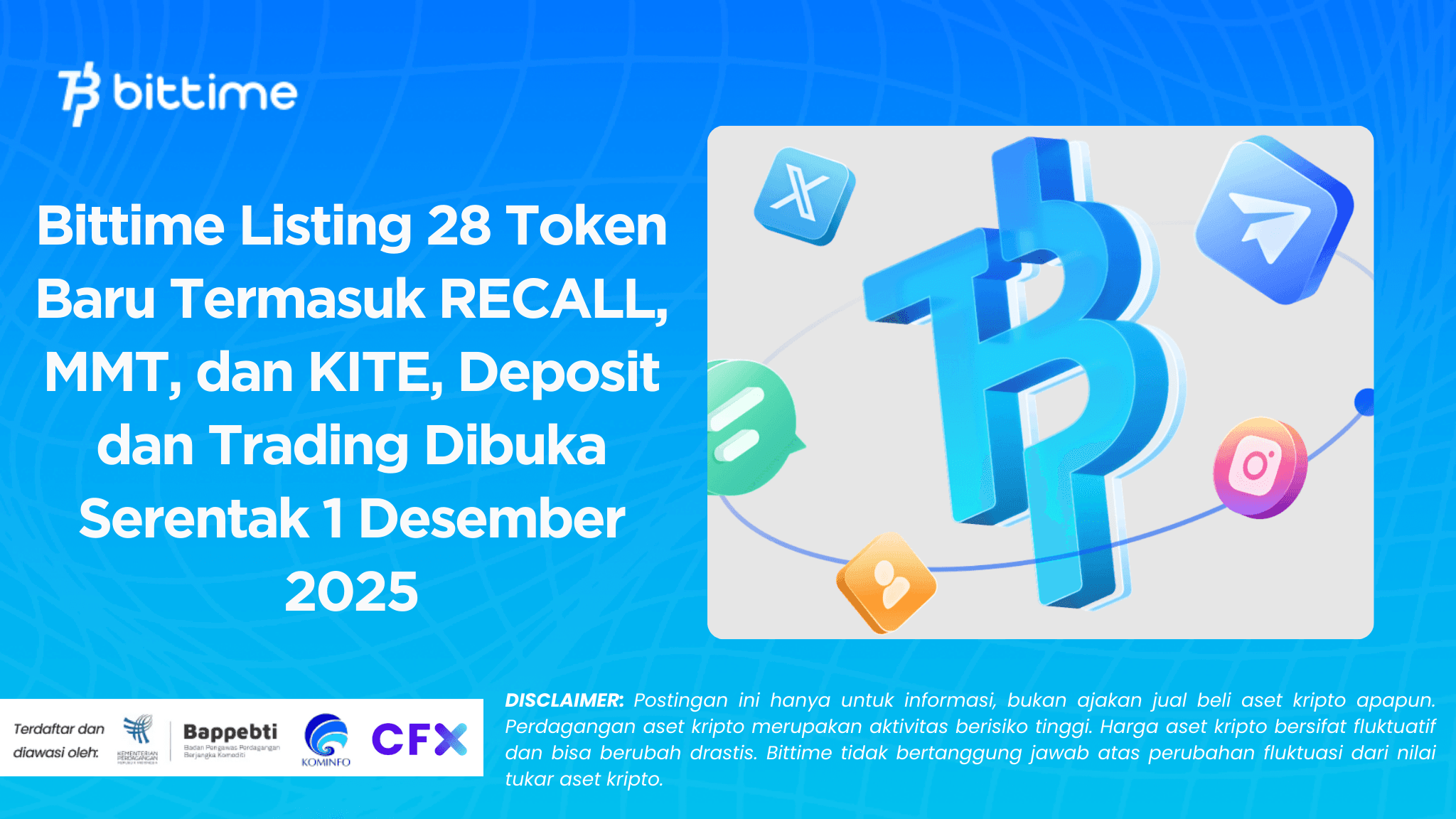 Bittime Lists 28 New Tokens Including RECALL, MMT, and KITE, Deposits and Trading Open Simultaneously on December 1, 2025
