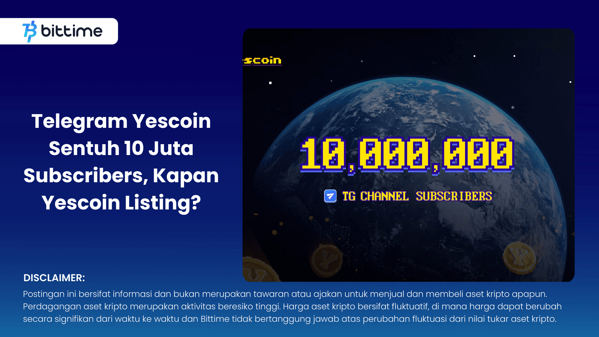 Telegram Yescoin Sentuh 10 Juta Subscribers, Kapan Yescoin Listing?