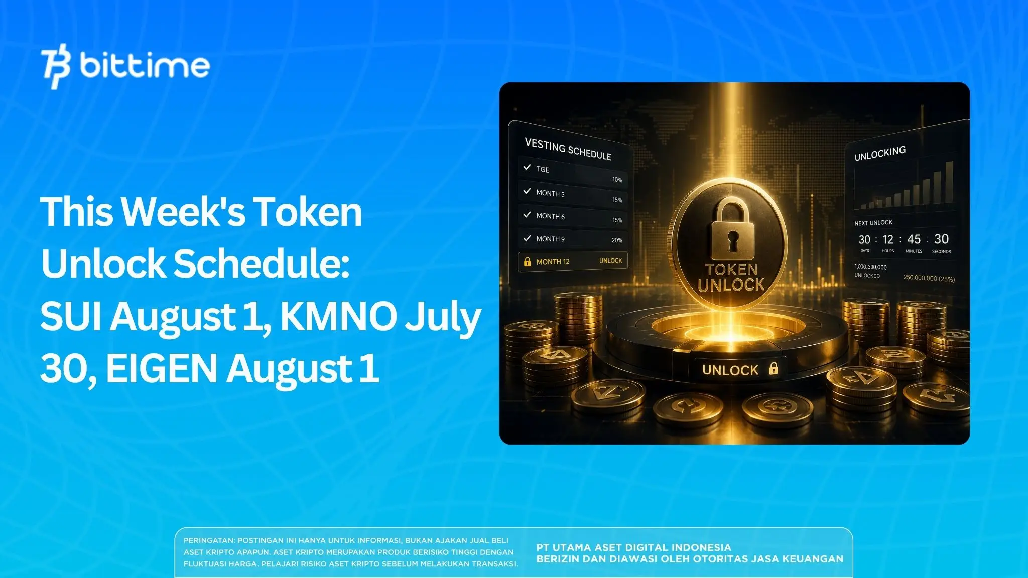 This Week's Token Unlock Schedule: SUI August 1, KMNO July 30, EIGEN August 1
