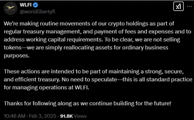 Trump-Backed World Liberty Financial Announcement WLFI Tokens Not For Sale, Only Reallocation - image.webp