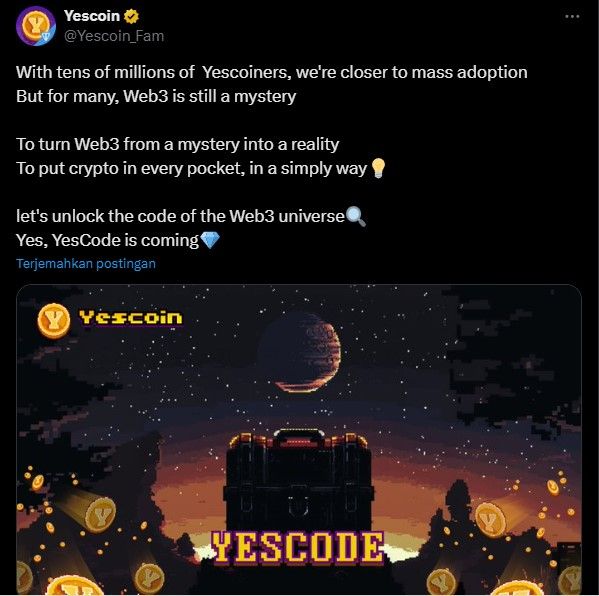 Tweet Yescoin tentang YesCode (Sumber Twitter X).jpg