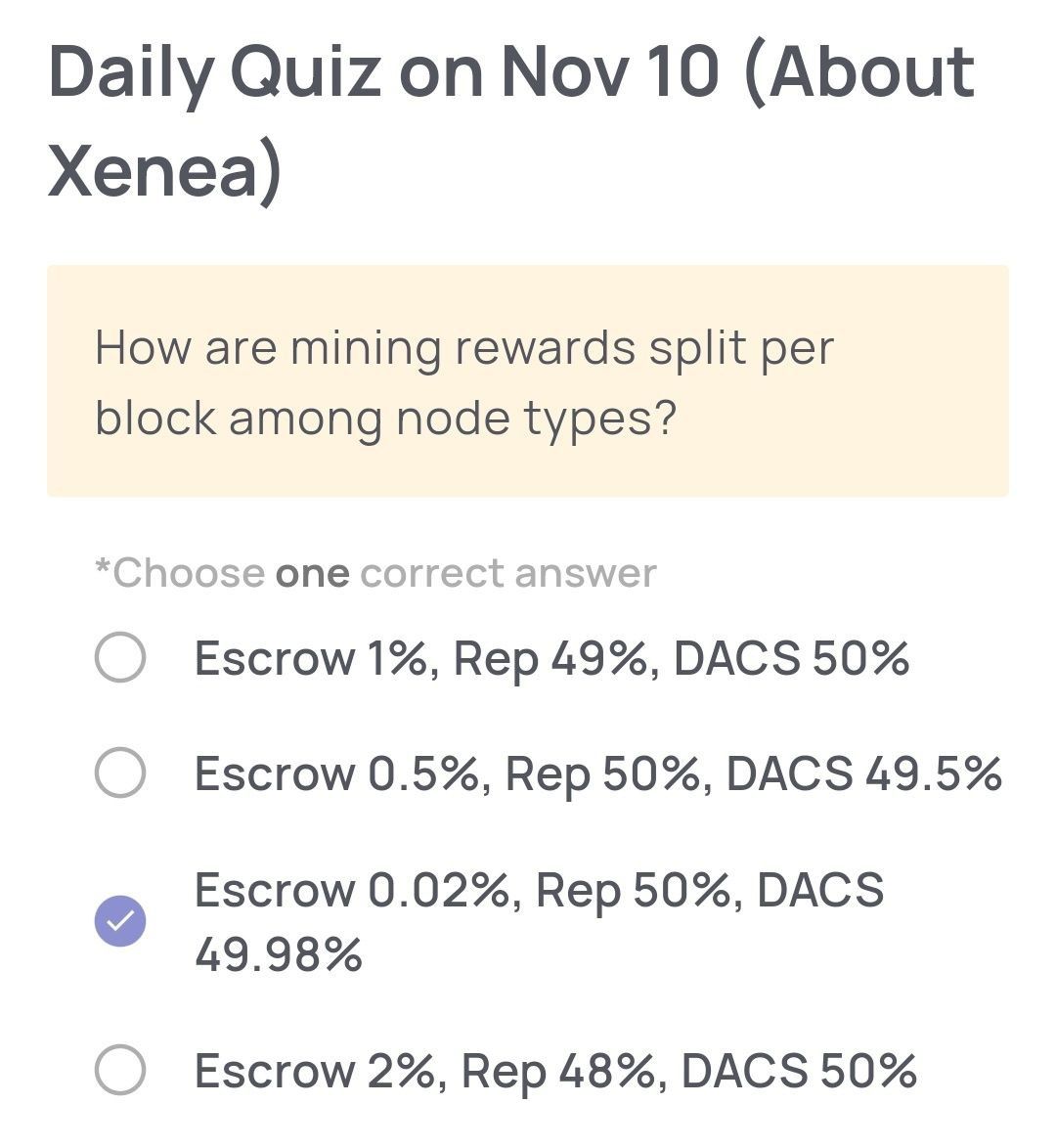 Xenea Wallet Daily Quiz 10 November 2025