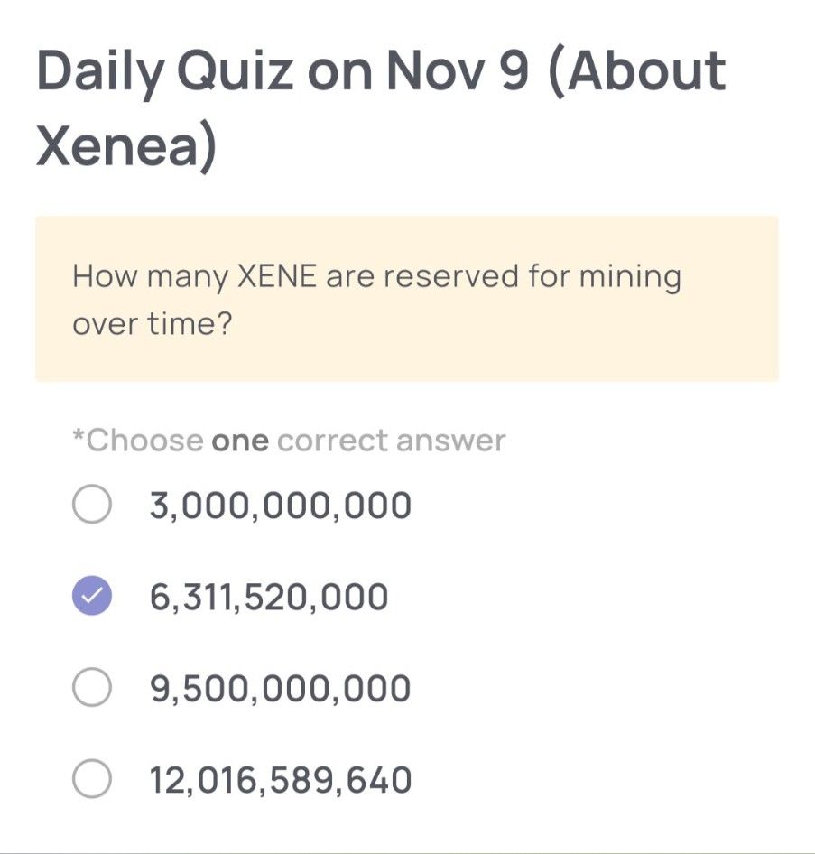 Xenea Wallet Daily Quiz 9-10 November 2025.
