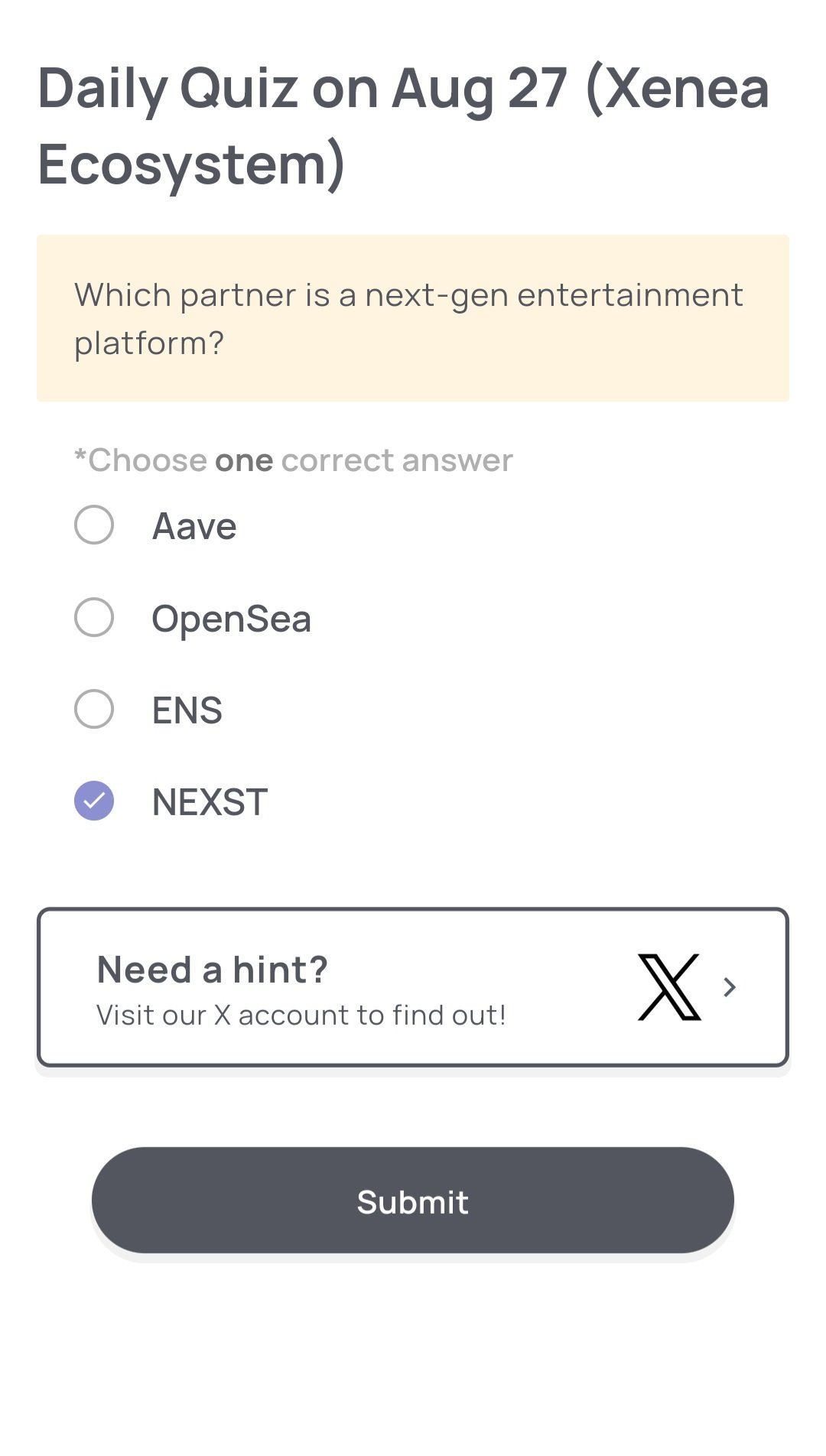 Jawaban XENEA Wallet Daily Quiz 27 Agustus 2025 