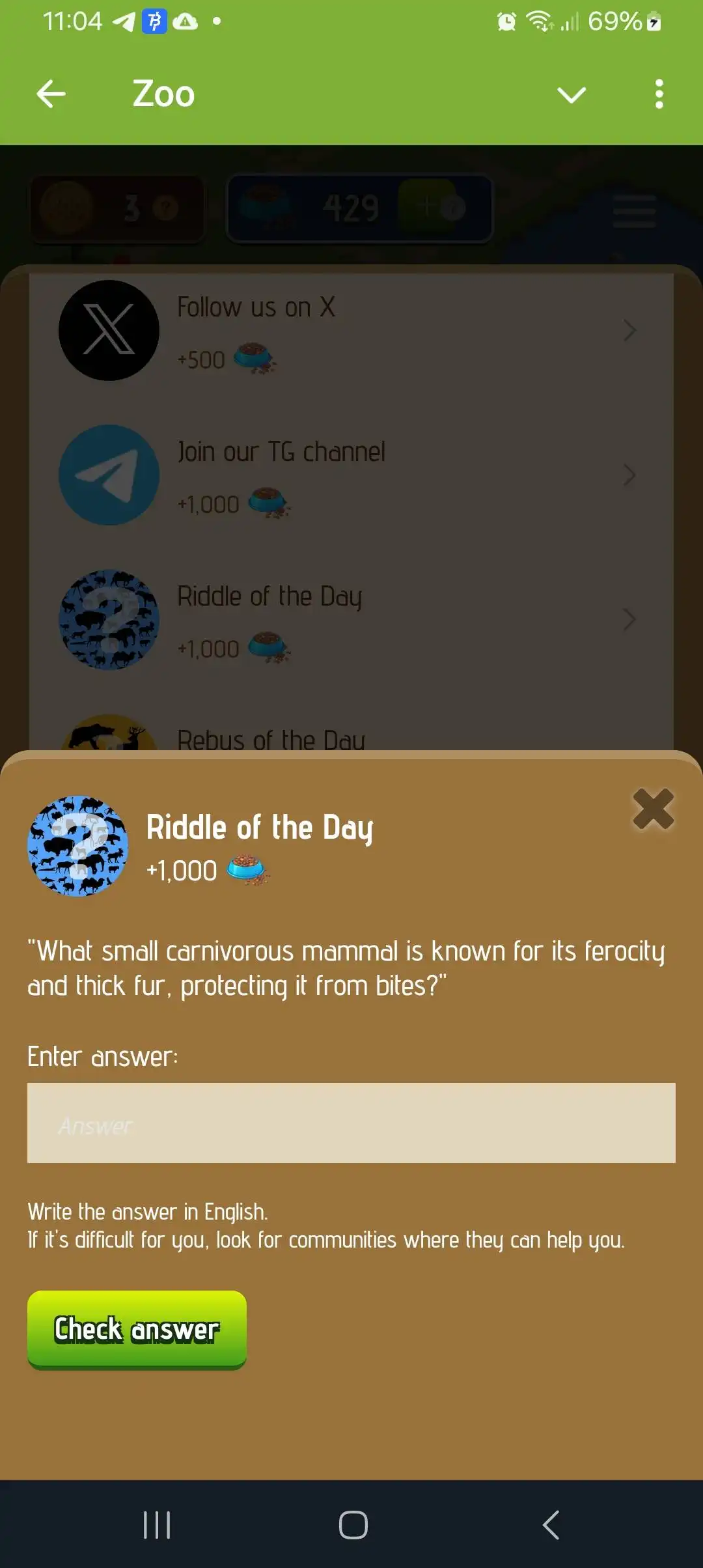 Zoo Riddle of the Day 2 January 2025 Latest