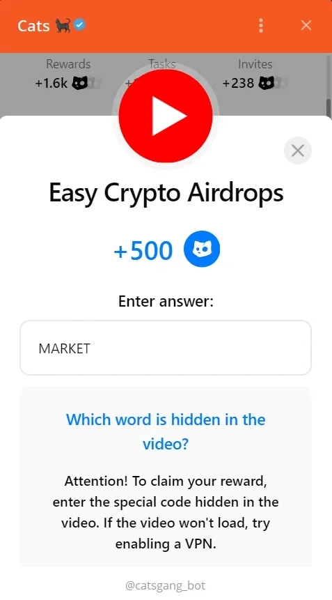 Kode YouTube CATS Easy Crypto Airdrops Diumumkan