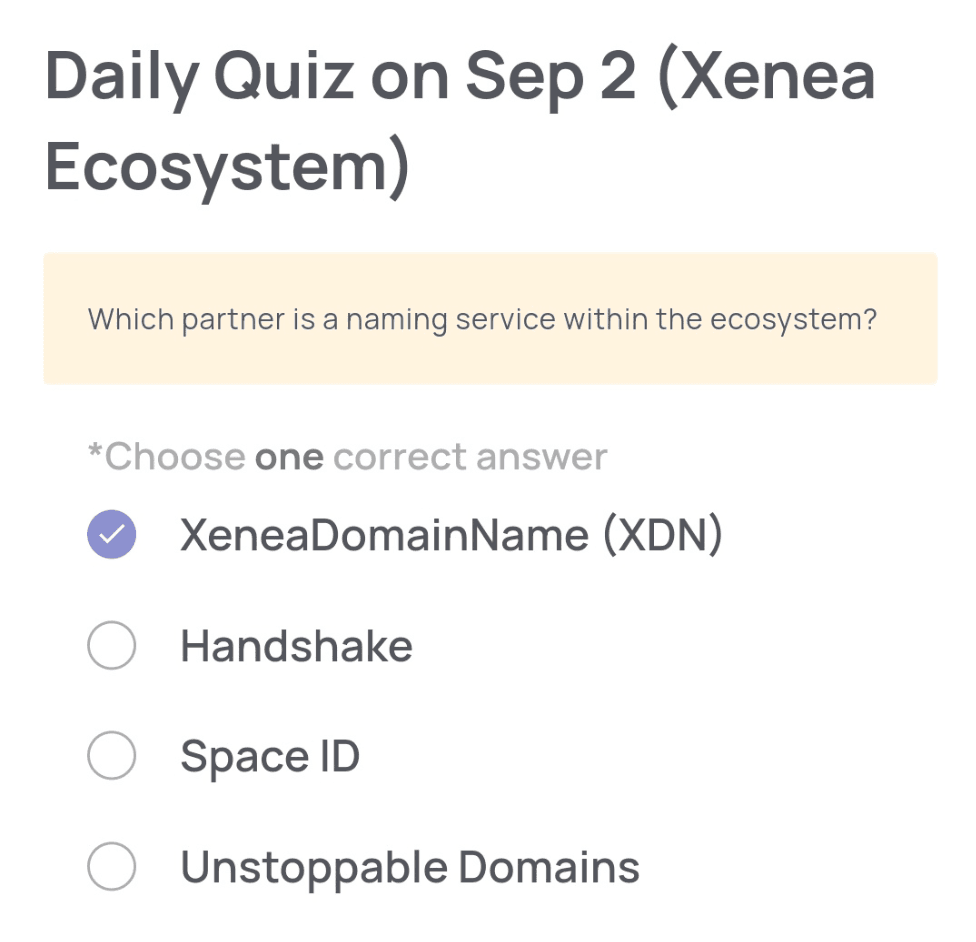 Xenea Wallet Daily Quiz 2 September 2025