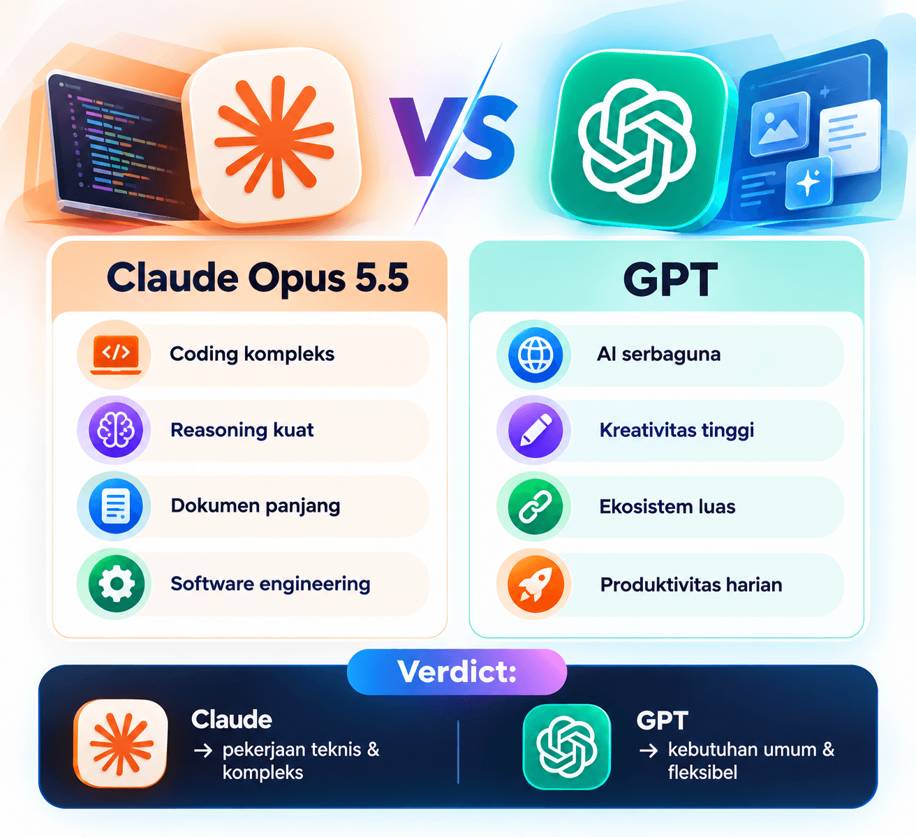 Claude Opus 5.5 vs GPT: Mana AI Terbaik untuk Coding dan Kerja?