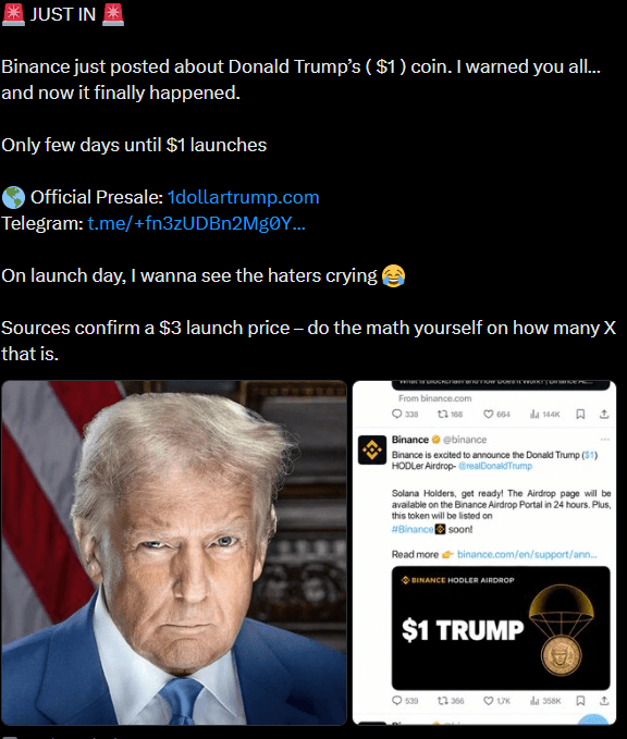 Trump $1 Coin Legit atau Scam? Bedah Klaim Binance dan Presale