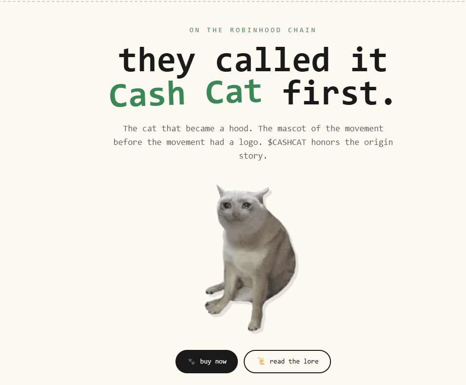 Apa Itu Cashcat Token? Memecoin Baru di Robinhood Chain