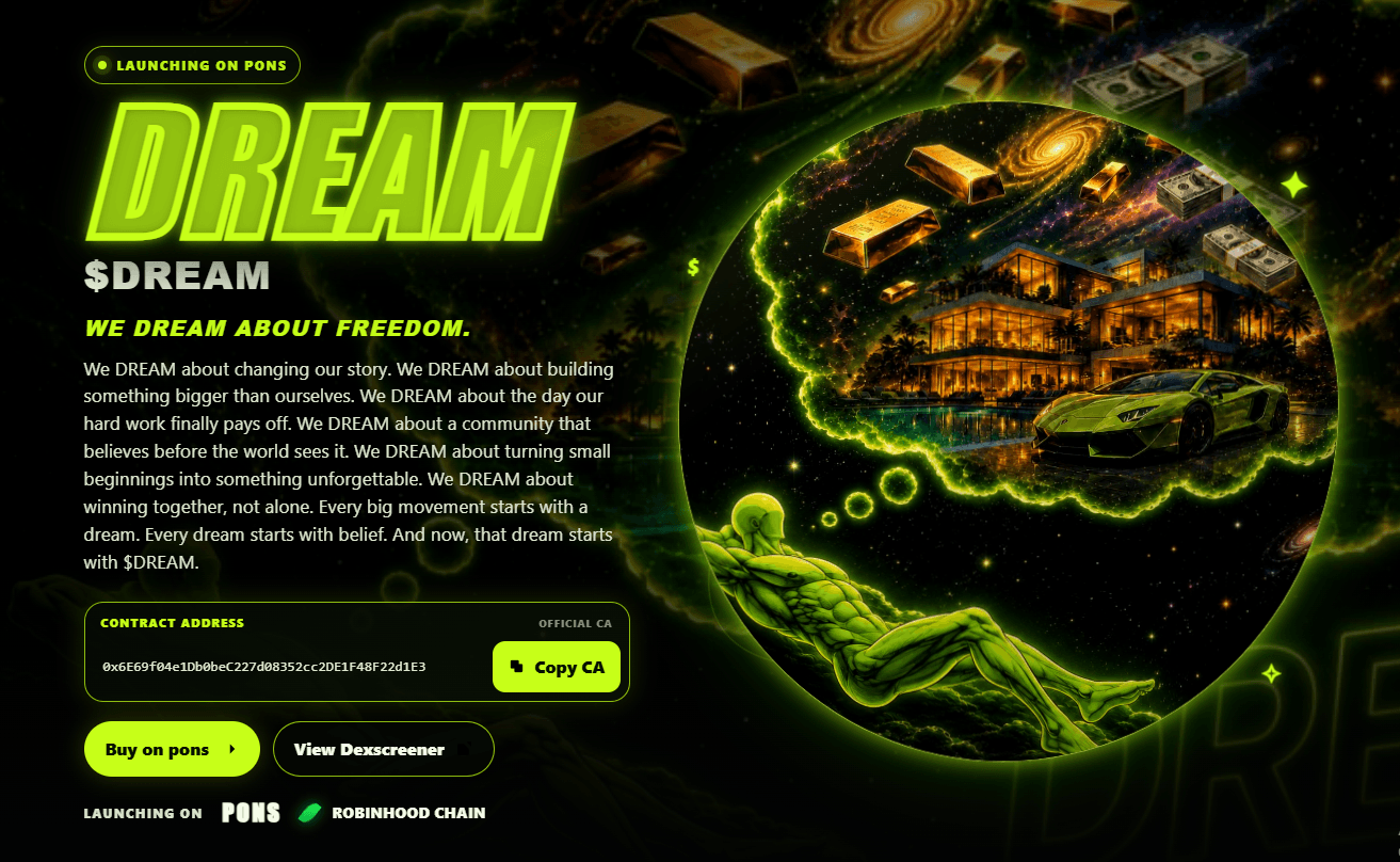 Apa Itu $DREAM: Token Komunitas yang Meluncur Lewat Pons di Robinhood Chain