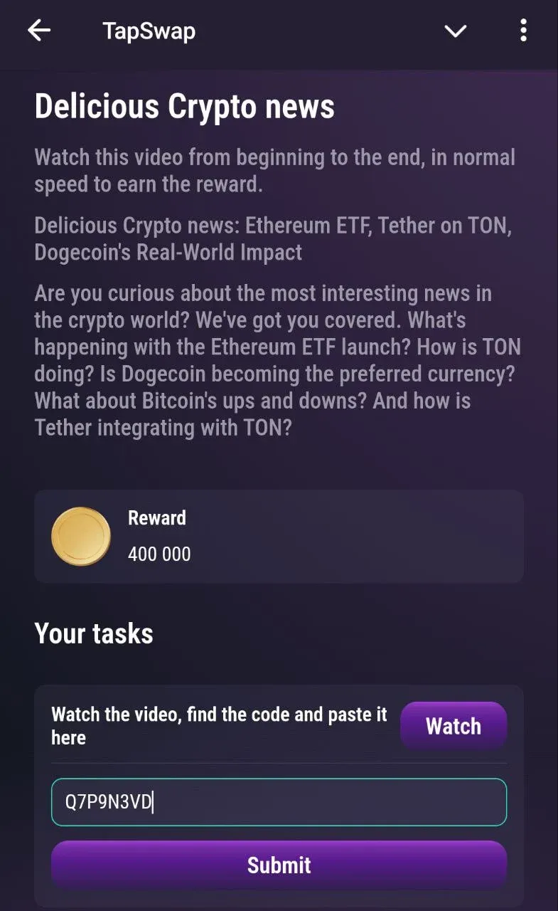 tapswap code 23 juli 2024 - Bittime