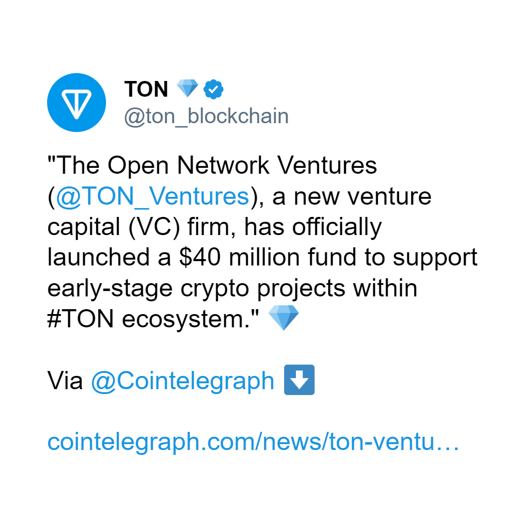 Toncoin  Luncurkan Dana Ventura $40 Juta.